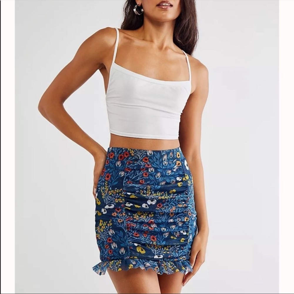 Free People Romi Mesh Mini Skirt in Blue Combo Size: XS